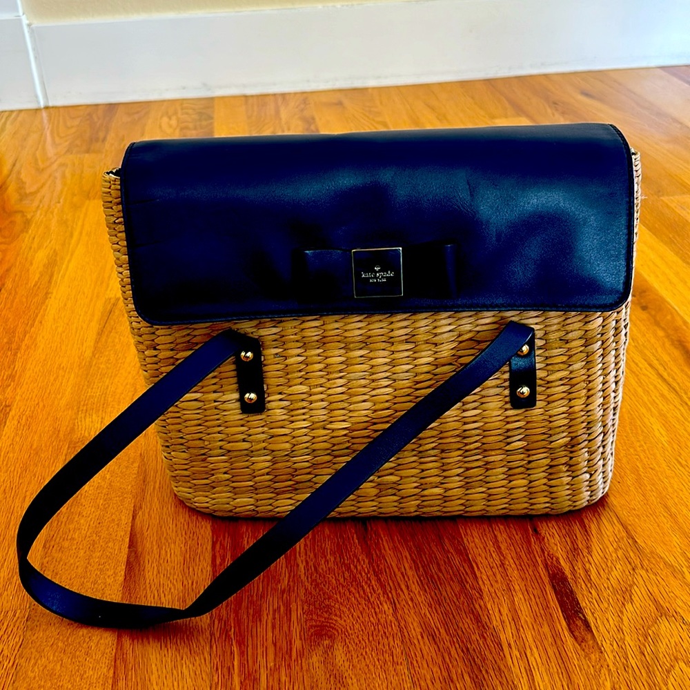Kate Spade straw and leather bag with bow detail